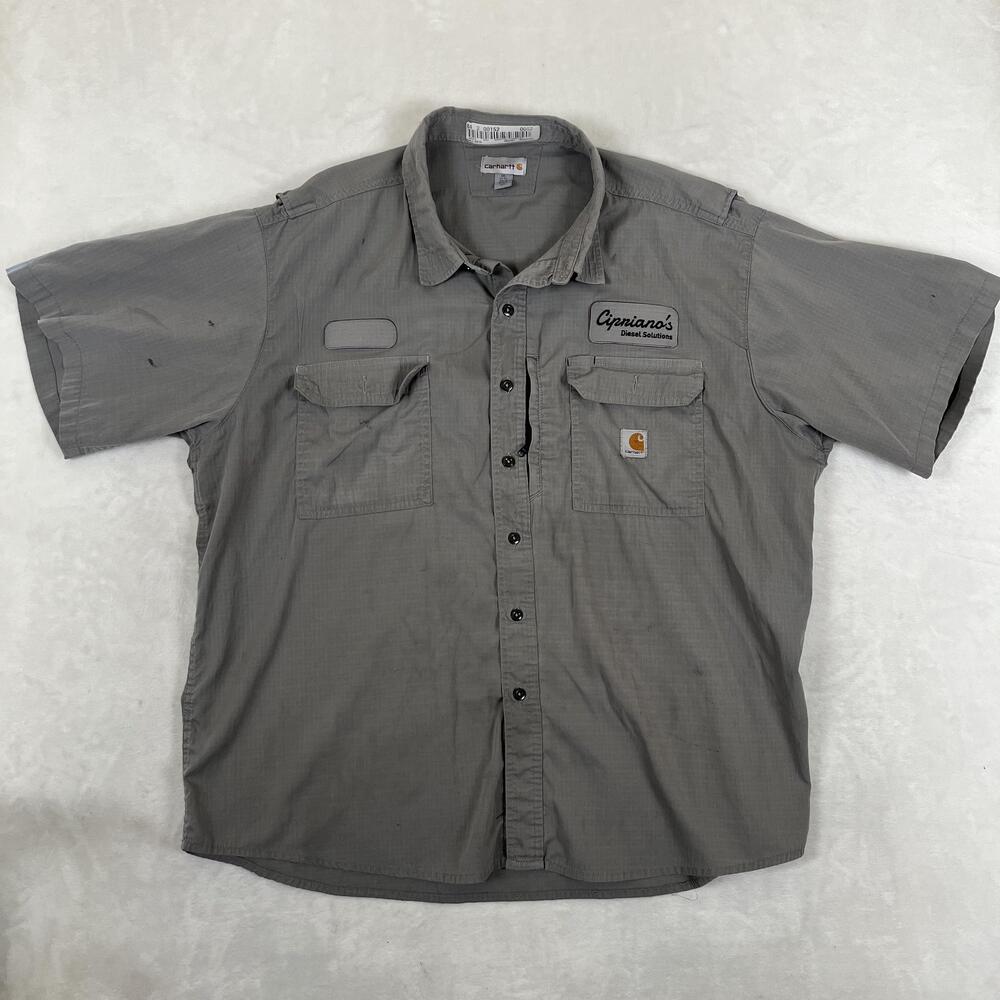 Carhartt Shirt Mens 3XL Gray Ripstop Solid Short Sleeve Button Front Workwear